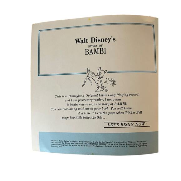 Vintage Disney’s Bambi 33 1/3. Vinyl Record Book Untested - Picture 2 of 7